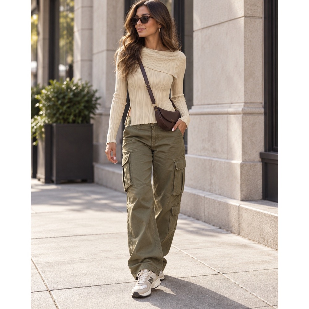 Cream Ribbed Knit Asymmetric Off Shoulder Long Sleeve Top Side Slit Small